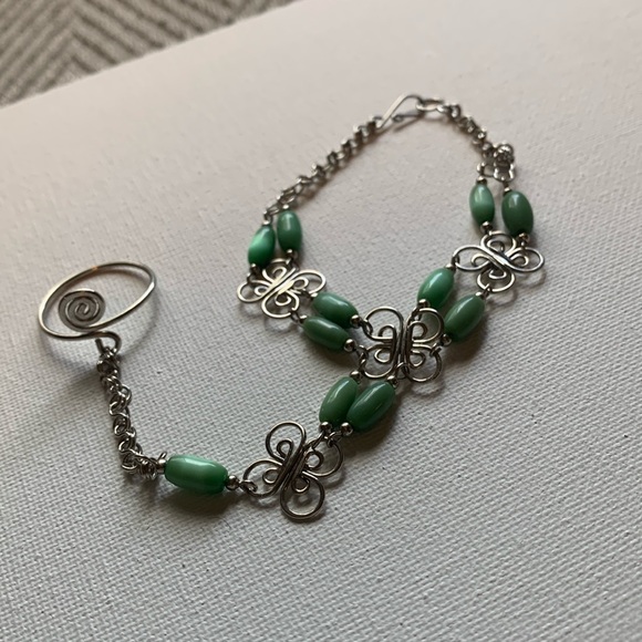 Jewelry - Green Stones & Butterflies Anklet